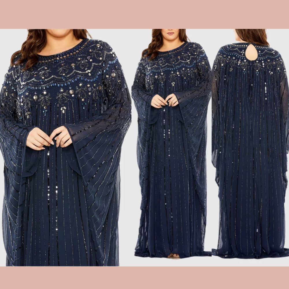 NEW‎ Mac Duggal [ 24 ] 93875 Embellished Long Sleeve Trapeze Gown Blue